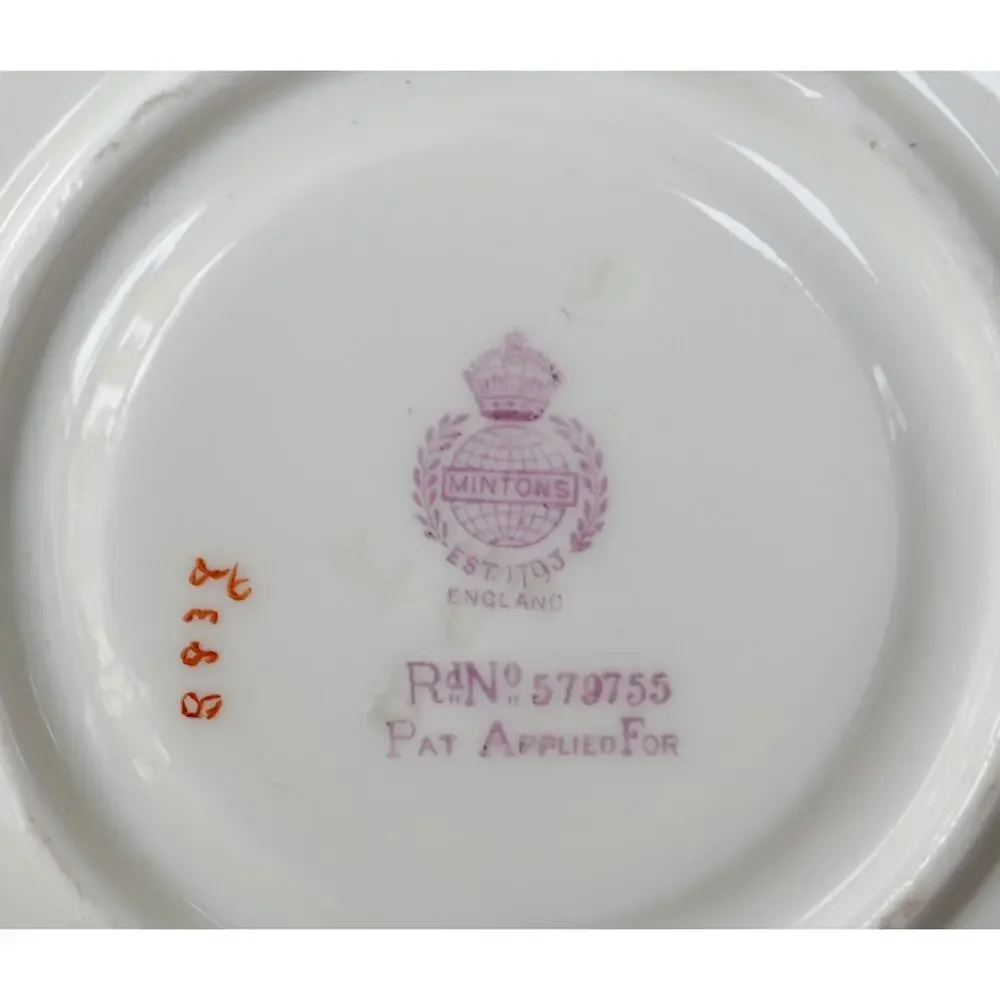 Antique Minton Persian Rose Bouillon Cup & Saucer Set of 4 England 1910s Cottage